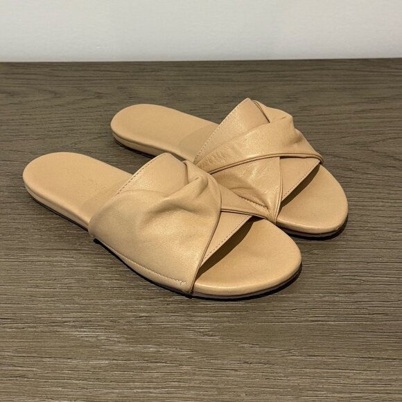 COCONUTS (Nordstrom) Tan Leather Flat Slide Sandals - Size 8 - Picture 1 of 7